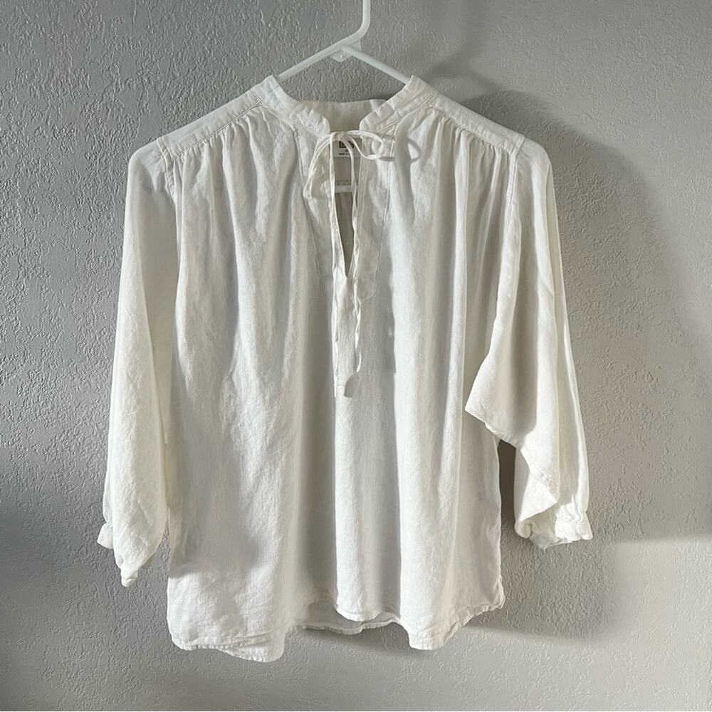 Uniqlo White Linen Tie Blouse